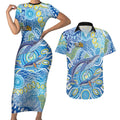 NAIDOC Week 2026 Couples Matching Short Sleeve Bodycon Dress and Hawaiian Shirt Dreaming of Whales Aboriginal Dot Art