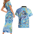 NAIDOC Week 2026 Couples Matching Short Sleeve Bodycon Dress and Hawaiian Shirt Dreaming of Whales Aboriginal Dot Art