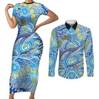 NAIDOC Week 2026 Couples Matching Short Sleeve Bodycon Dress and Long Sleeve Button Shirt Dreaming of Whales Aboriginal Dot Art