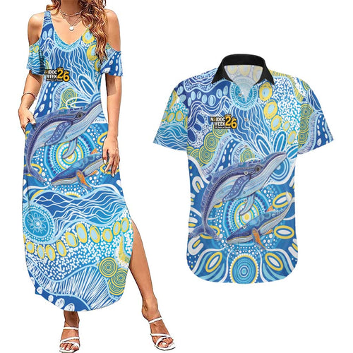 NAIDOC Week 2026 Couples Matching Summer Maxi Dress and Hawaiian Shirt Dreaming of Whales Aboriginal Dot Art