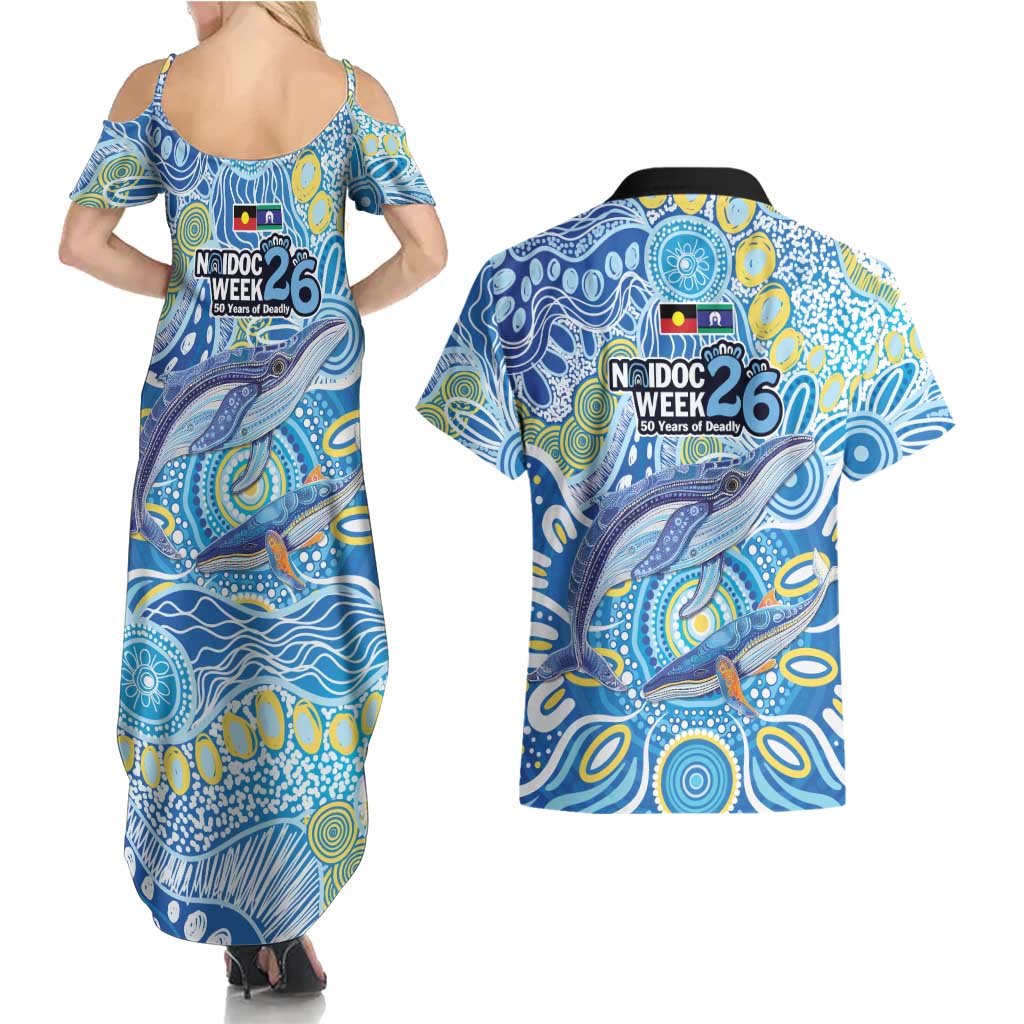 NAIDOC Week 2026 Couples Matching Summer Maxi Dress and Hawaiian Shirt Dreaming of Whales Aboriginal Dot Art