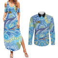 NAIDOC Week 2026 Couples Matching Summer Maxi Dress and Long Sleeve Button Shirt Dreaming of Whales Aboriginal Dot Art