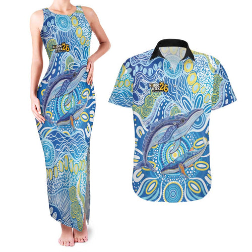 NAIDOC Week 2026 Couples Matching Tank Maxi Dress and Hawaiian Shirt Dreaming of Whales Aboriginal Dot Art