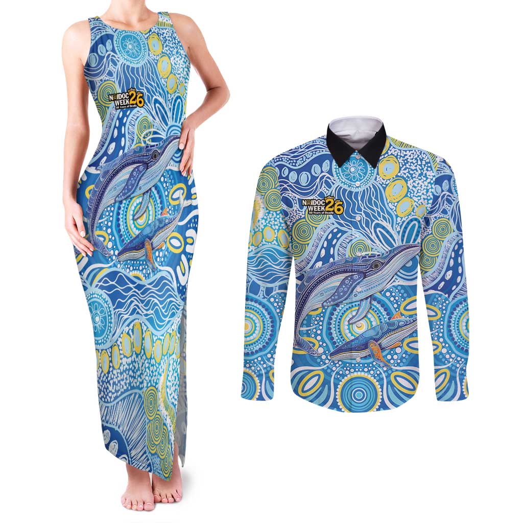 NAIDOC Week 2026 Couples Matching Tank Maxi Dress and Long Sleeve Button Shirt Dreaming of Whales Aboriginal Dot Art