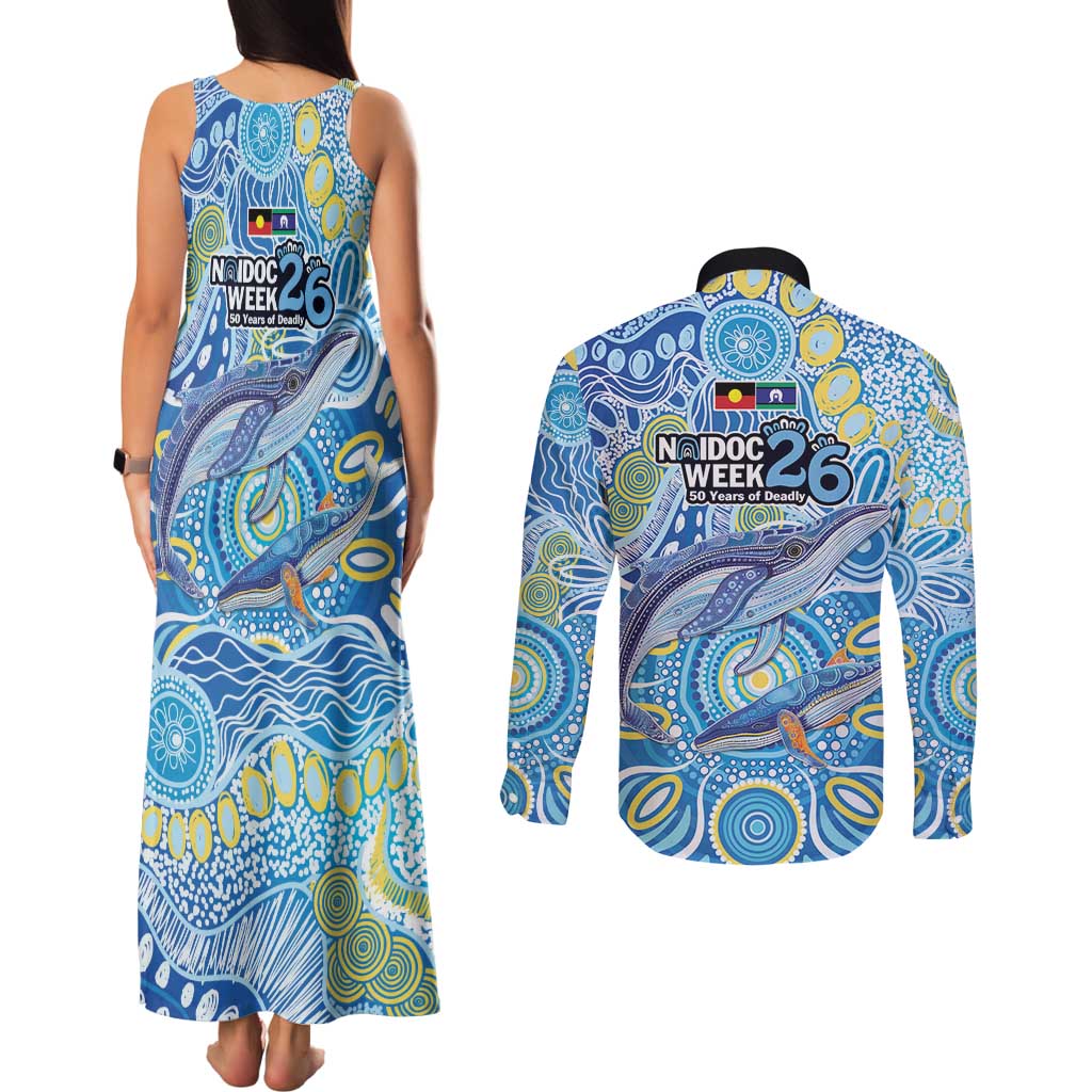 NAIDOC Week 2026 Couples Matching Tank Maxi Dress and Long Sleeve Button Shirt Dreaming of Whales Aboriginal Dot Art