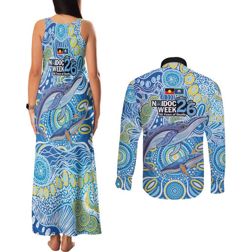 NAIDOC Week 2026 Couples Matching Tank Maxi Dress and Long Sleeve Button Shirt Dreaming of Whales Aboriginal Dot Art