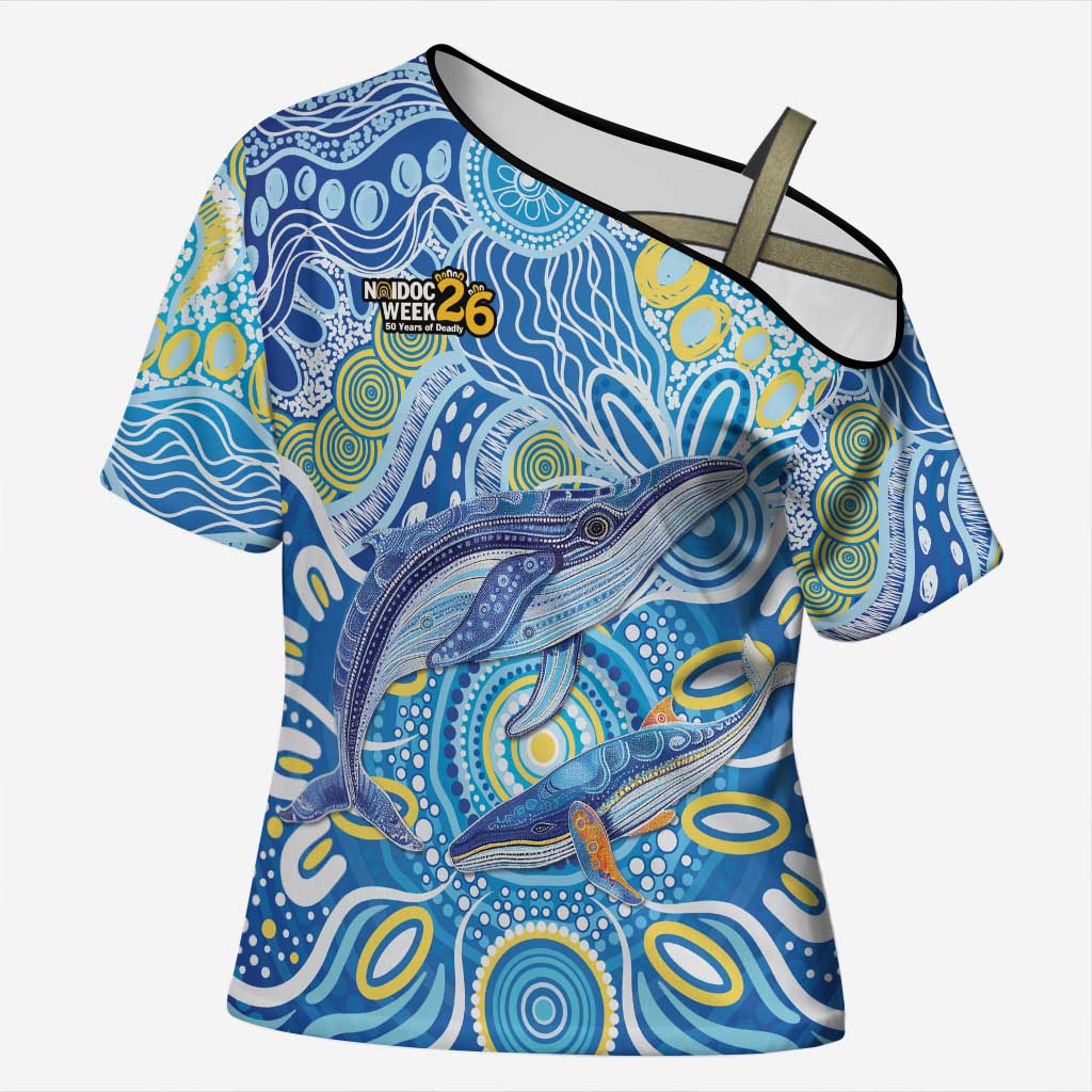 NAIDOC Week 2026 Cross Shoulder Shirt Dreaming of Whales Aboriginal Dot Art