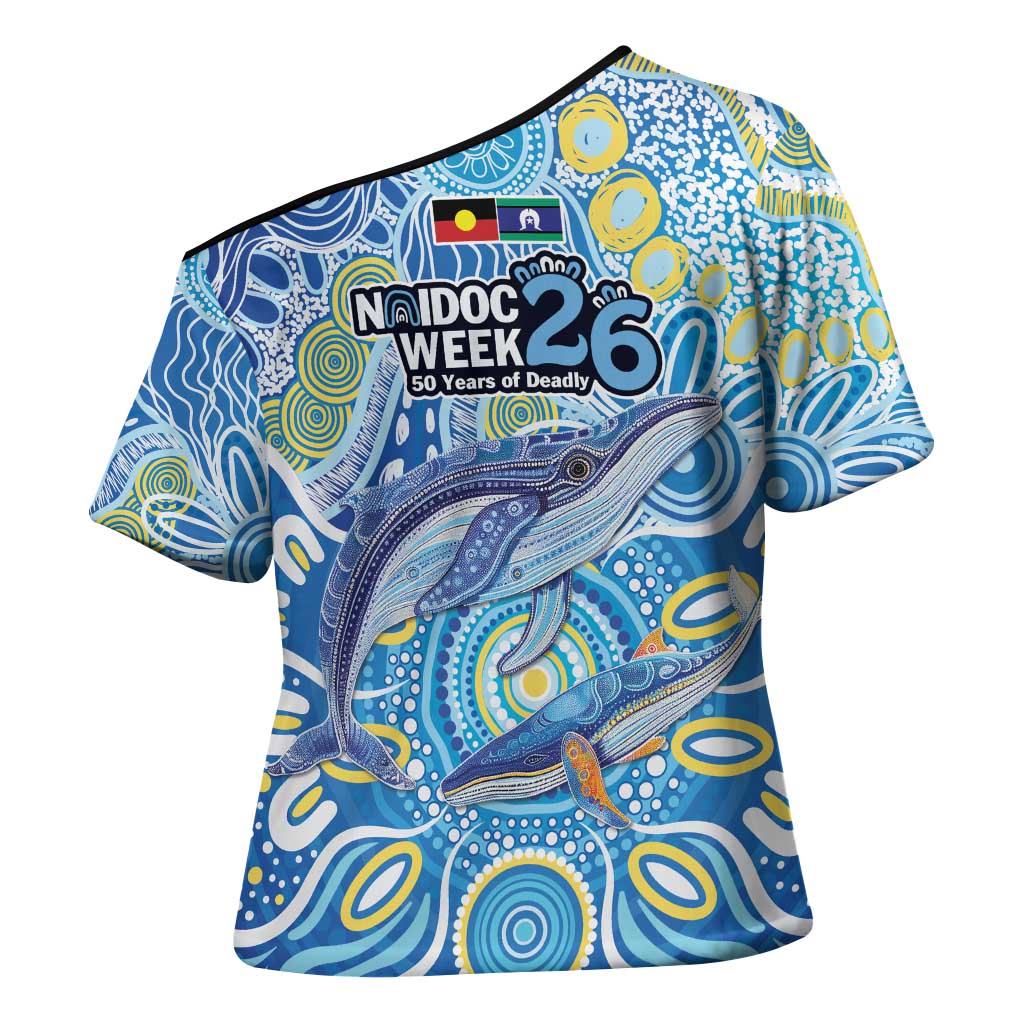 NAIDOC Week 2026 Cross Shoulder Shirt Dreaming of Whales Aboriginal Dot Art