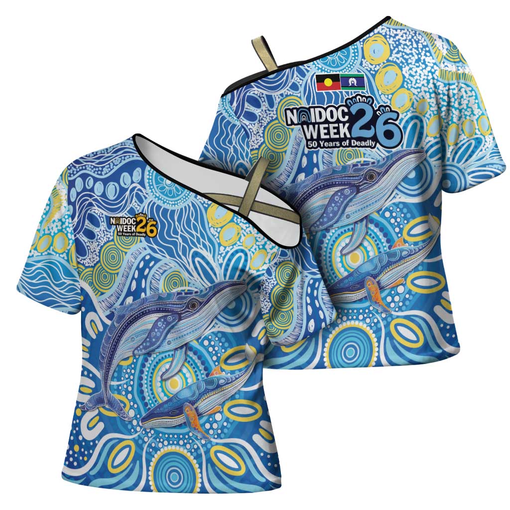 NAIDOC Week 2026 Cross Shoulder Shirt Dreaming of Whales Aboriginal Dot Art