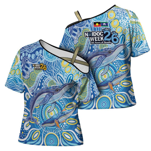 NAIDOC Week 2026 Cross Shoulder Shirt Dreaming of Whales Aboriginal Dot Art