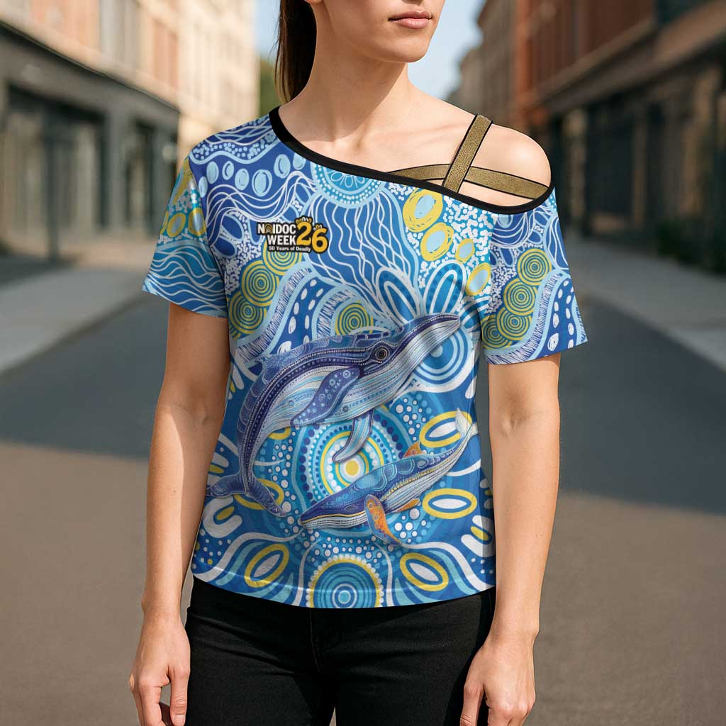 NAIDOC Week 2026 Cross Shoulder Shirt Dreaming of Whales Aboriginal Dot Art