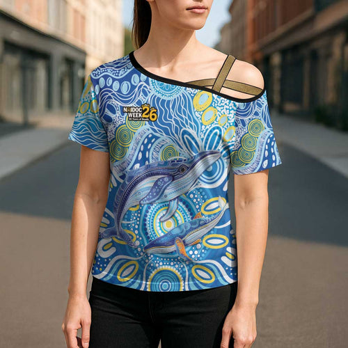 NAIDOC Week 2026 Cross Shoulder Shirt Dreaming of Whales Aboriginal Dot Art