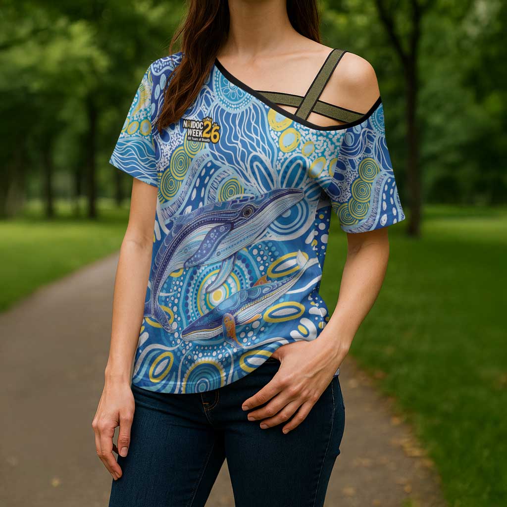 NAIDOC Week 2026 Cross Shoulder Shirt Dreaming of Whales Aboriginal Dot Art