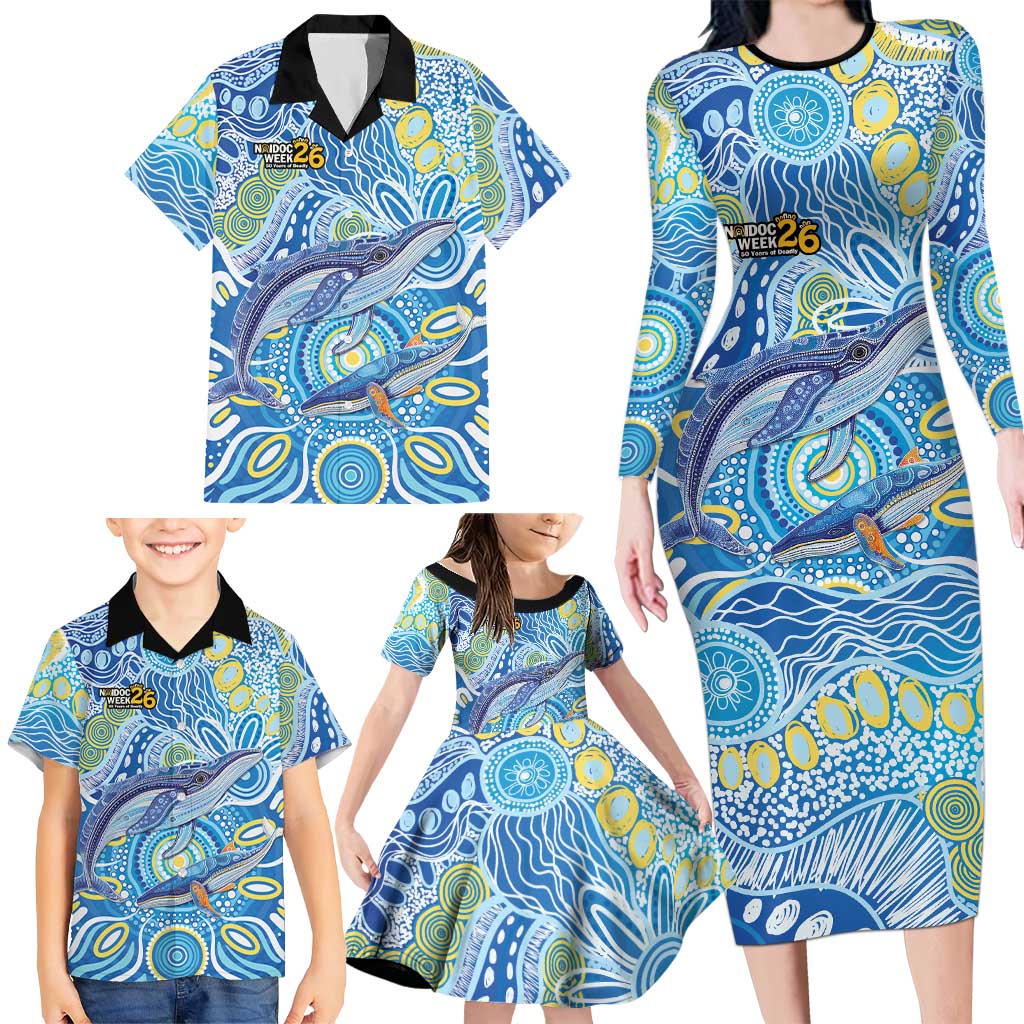 NAIDOC Week 2026 Family Matching Long Sleeve Bodycon Dress and Hawaiian Shirt Dreaming of Whales Aboriginal Dot Art