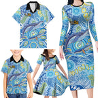 NAIDOC Week 2026 Family Matching Long Sleeve Bodycon Dress and Hawaiian Shirt Dreaming of Whales Aboriginal Dot Art