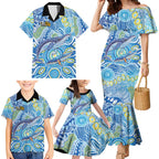 NAIDOC Week 2026 Family Matching Mermaid Dress and Hawaiian Shirt Dreaming of Whales Aboriginal Dot Art