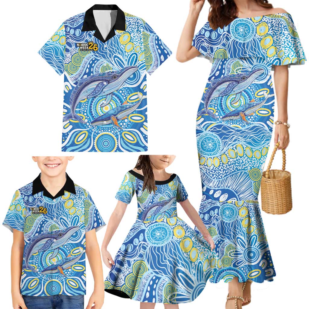 NAIDOC Week 2026 Family Matching Mermaid Dress and Hawaiian Shirt Dreaming of Whales Aboriginal Dot Art