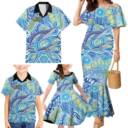 NAIDOC Week 2026 Family Matching Mermaid Dress and Hawaiian Shirt Dreaming of Whales Aboriginal Dot Art