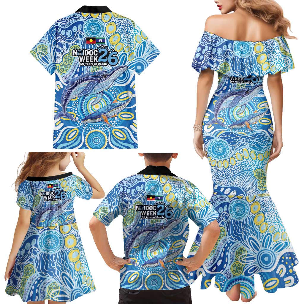 NAIDOC Week 2026 Family Matching Mermaid Dress and Hawaiian Shirt Dreaming of Whales Aboriginal Dot Art