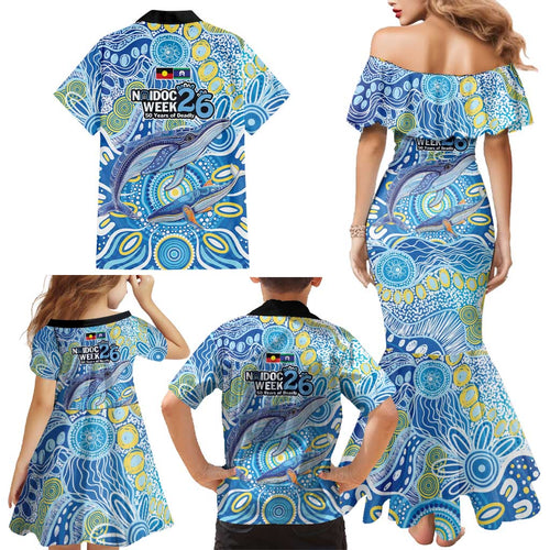 NAIDOC Week 2026 Family Matching Mermaid Dress and Hawaiian Shirt Dreaming of Whales Aboriginal Dot Art