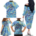 NAIDOC Week 2026 Family Matching Off The Shoulder Long Sleeve Dress and Hawaiian Shirt Dreaming of Whales Aboriginal Dot Art