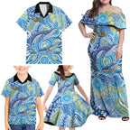 NAIDOC Week 2026 Family Matching Off Shoulder Maxi Dress and Hawaiian Shirt Dreaming of Whales Aboriginal Dot Art