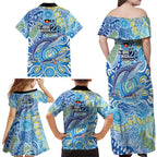 NAIDOC Week 2026 Family Matching Off Shoulder Maxi Dress and Hawaiian Shirt Dreaming of Whales Aboriginal Dot Art