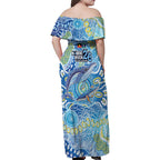 NAIDOC Week 2026 Family Matching Off Shoulder Maxi Dress and Hawaiian Shirt Dreaming of Whales Aboriginal Dot Art