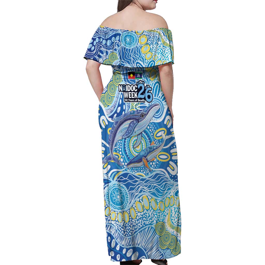 NAIDOC Week 2026 Family Matching Off Shoulder Maxi Dress and Hawaiian Shirt Dreaming of Whales Aboriginal Dot Art