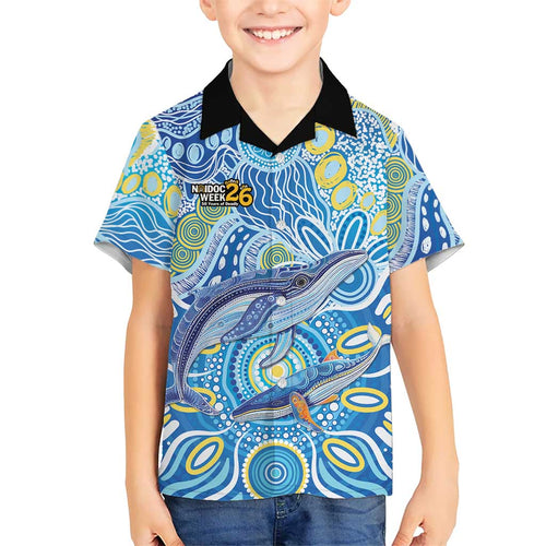 NAIDOC Week 2026 Family Matching Off Shoulder Maxi Dress and Hawaiian Shirt Dreaming of Whales Aboriginal Dot Art