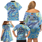 NAIDOC Week 2026 Family Matching Off Shoulder Short Dress and Hawaiian Shirt Dreaming of Whales Aboriginal Dot Art