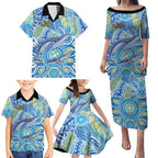 NAIDOC Week 2026 Family Matching Puletasi and Hawaiian Shirt Dreaming of Whales Aboriginal Dot Art