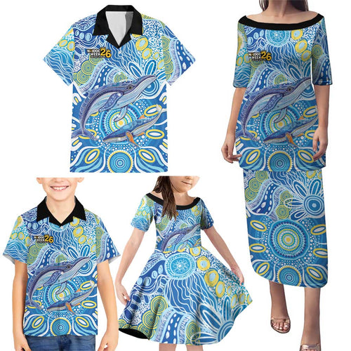 NAIDOC Week 2026 Family Matching Puletasi and Hawaiian Shirt Dreaming of Whales Aboriginal Dot Art