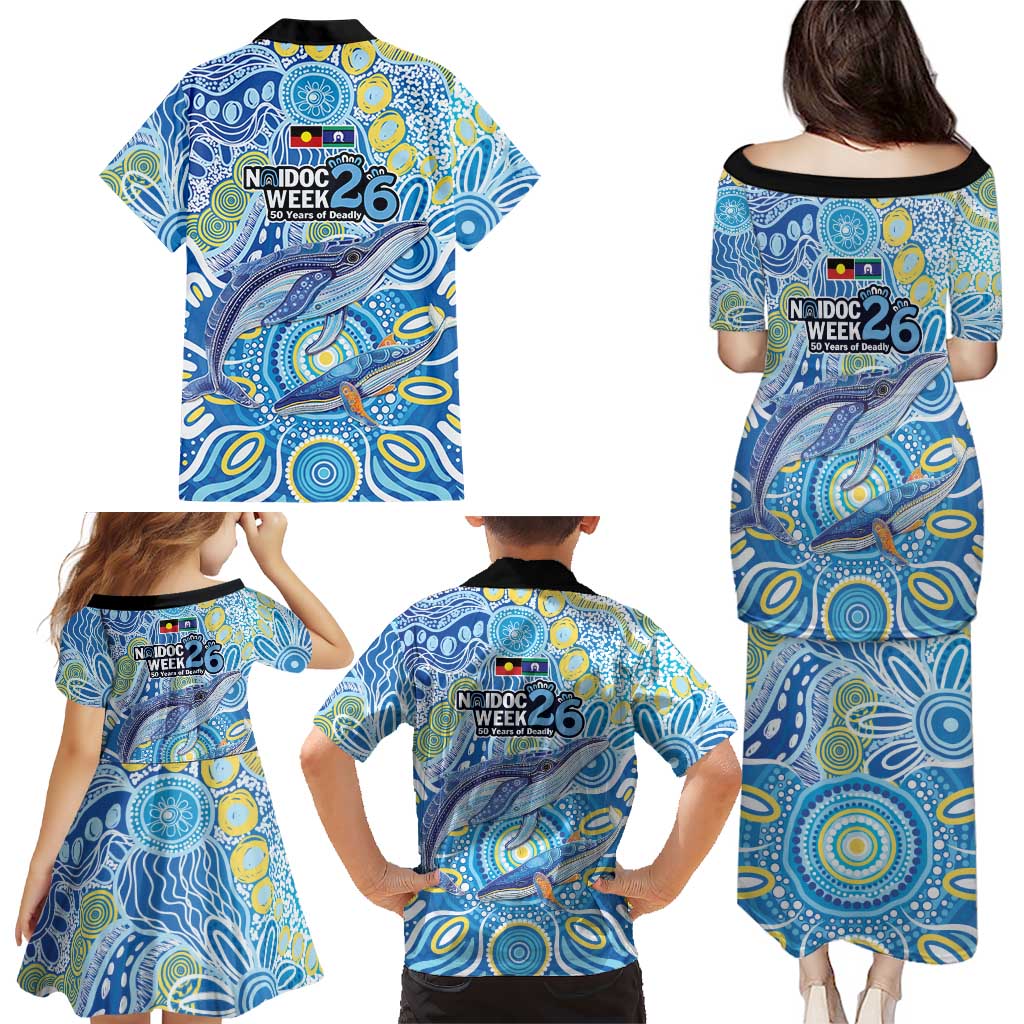 NAIDOC Week 2026 Family Matching Puletasi and Hawaiian Shirt Dreaming of Whales Aboriginal Dot Art