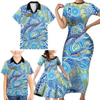 NAIDOC Week 2026 Family Matching Short Sleeve Bodycon Dress and Hawaiian Shirt Dreaming of Whales Aboriginal Dot Art