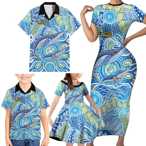 NAIDOC Week 2026 Family Matching Short Sleeve Bodycon Dress and Hawaiian Shirt Dreaming of Whales Aboriginal Dot Art