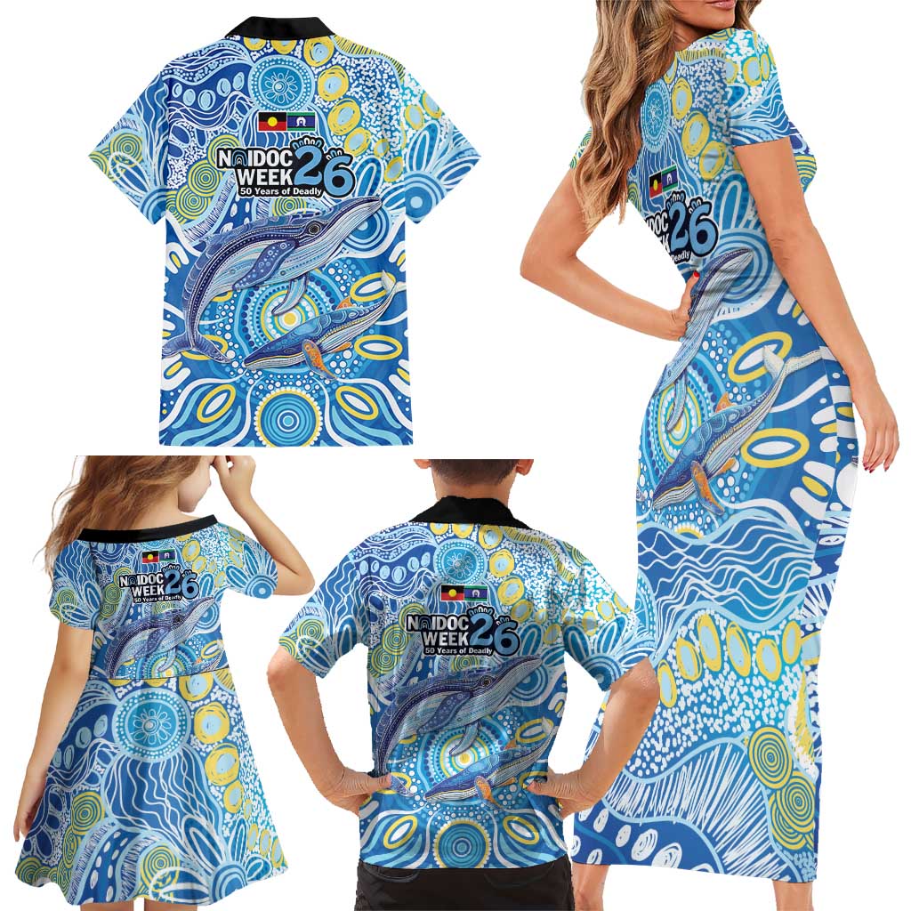 NAIDOC Week 2026 Family Matching Short Sleeve Bodycon Dress and Hawaiian Shirt Dreaming of Whales Aboriginal Dot Art
