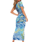 NAIDOC Week 2026 Family Matching Short Sleeve Bodycon Dress and Hawaiian Shirt Dreaming of Whales Aboriginal Dot Art