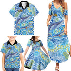 NAIDOC Week 2026 Family Matching Summer Maxi Dress and Hawaiian Shirt Dreaming of Whales Aboriginal Dot Art