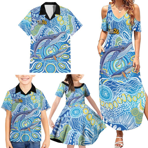 NAIDOC Week 2026 Family Matching Summer Maxi Dress and Hawaiian Shirt Dreaming of Whales Aboriginal Dot Art