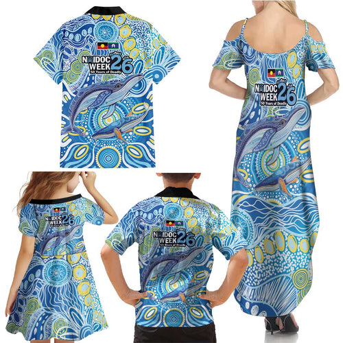 NAIDOC Week 2026 Family Matching Summer Maxi Dress and Hawaiian Shirt Dreaming of Whales Aboriginal Dot Art
