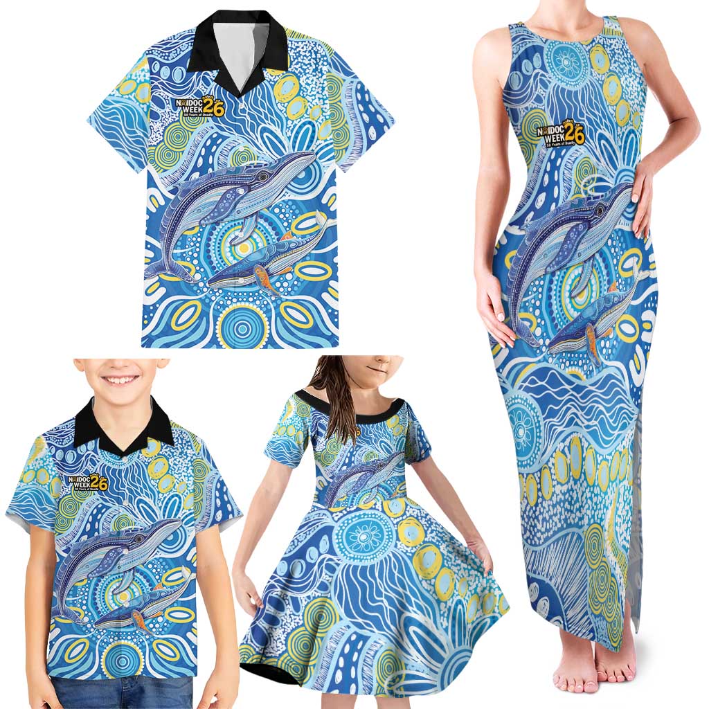 NAIDOC Week 2026 Family Matching Tank Maxi Dress and Hawaiian Shirt Dreaming of Whales Aboriginal Dot Art