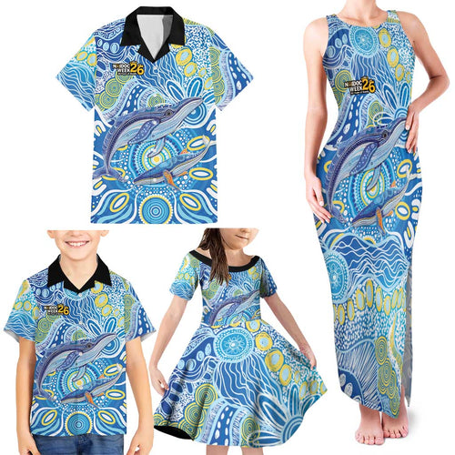 NAIDOC Week 2026 Family Matching Tank Maxi Dress and Hawaiian Shirt Dreaming of Whales Aboriginal Dot Art
