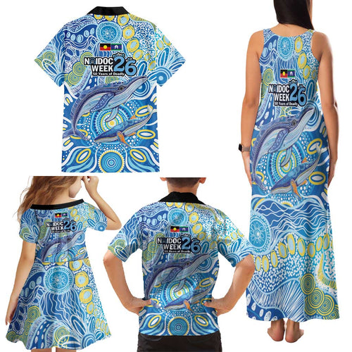 NAIDOC Week 2026 Family Matching Tank Maxi Dress and Hawaiian Shirt Dreaming of Whales Aboriginal Dot Art