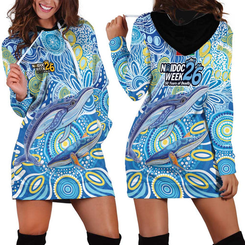 NAIDOC Week 2026 Hoodie Dress Dreaming of Whales Aboriginal Dot Art
