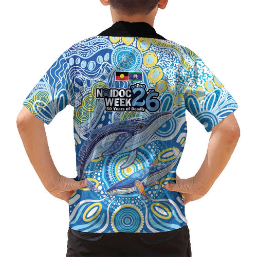 NAIDOC Week 2026 Kid Hawaiian Shirt Dreaming of Whales Aboriginal Dot Art