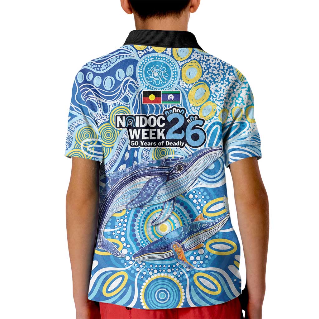 NAIDOC Week 2026 Kid Polo Shirt Dreaming of Whales Aboriginal Dot Art