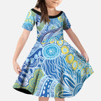 NAIDOC Week 2026 Kid Short Sleeve Dress Dreaming of Whales Aboriginal Dot Art