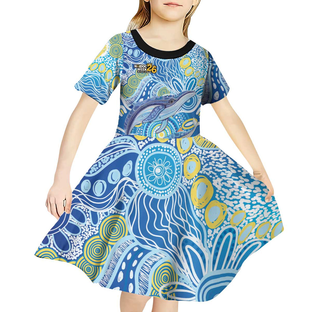 NAIDOC Week 2026 Kid Short Sleeve Dress Dreaming of Whales Aboriginal Dot Art