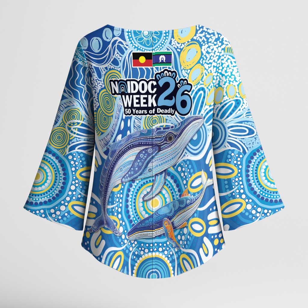 NAIDOC Week 2026 Kimono Sleeve Blouse Dreaming of Whales Aboriginal Dot Art